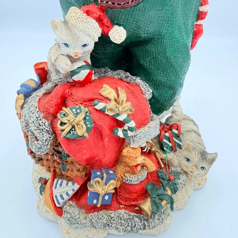 Vintage Style Santa Claus Figurine with Nutcracker and Kittens Christmas Decor